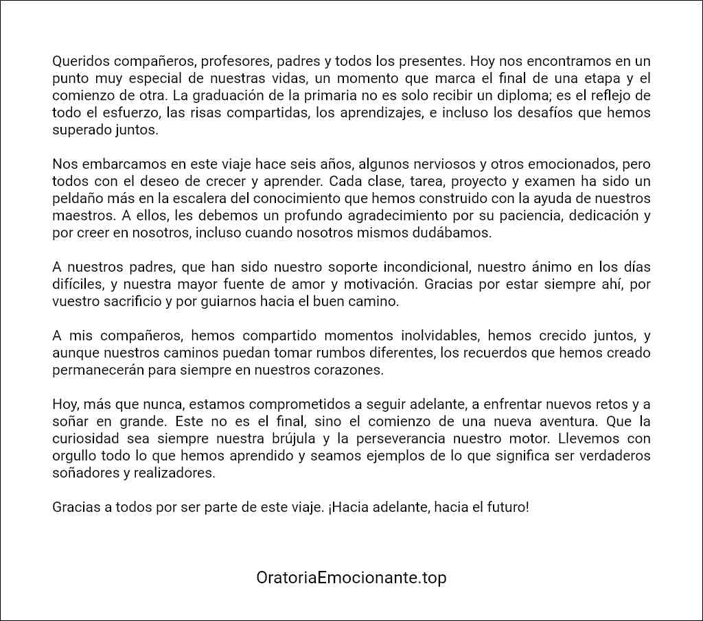 formato de Discurso de graduación de primaria por un alumno de sexto