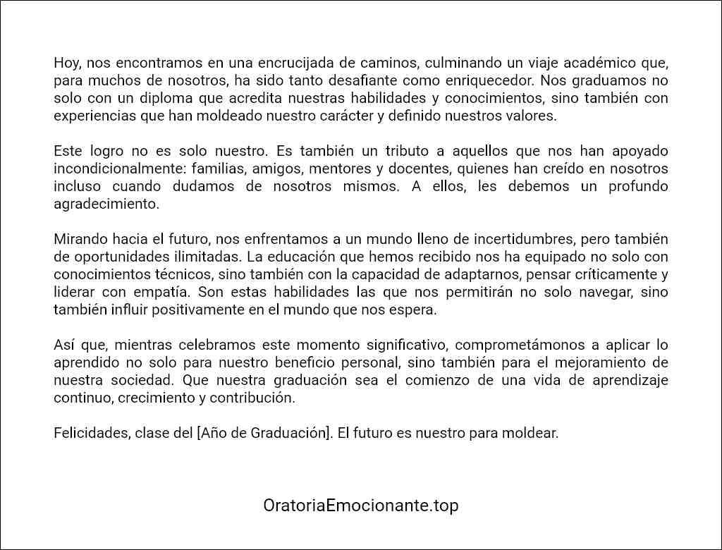 Discurso de graduación universitaria corto modelo