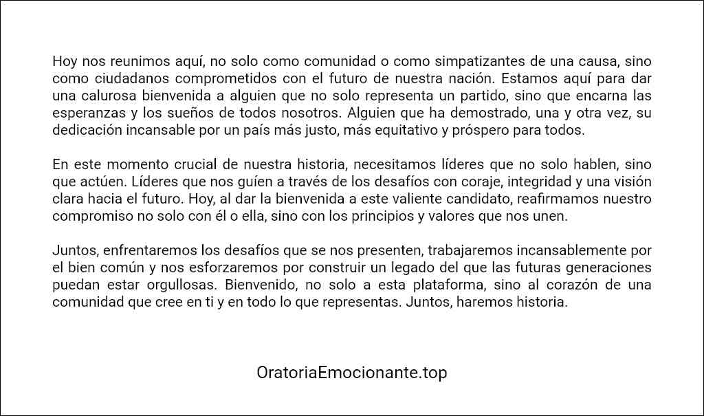 como redactar un Discurso de bienvenida a candidato político