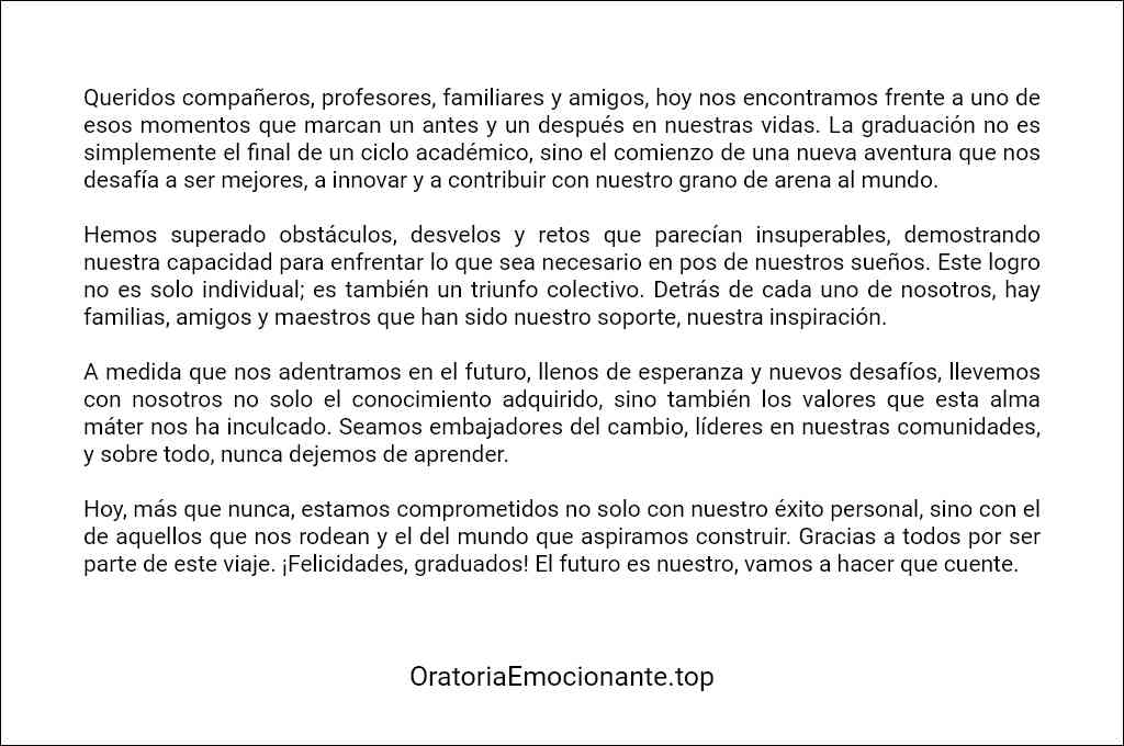 formato recomendado para un Discurso de graduación universitaria corto 