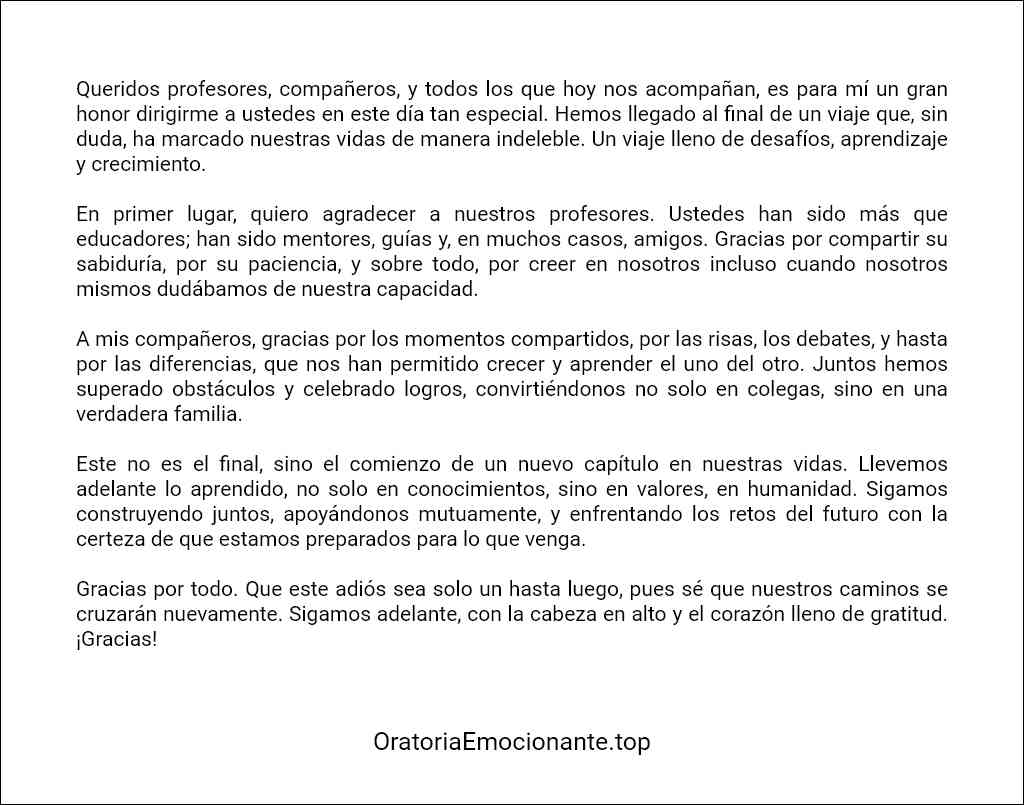 formato de Discurso de agradecimiento a profesores y compañeros